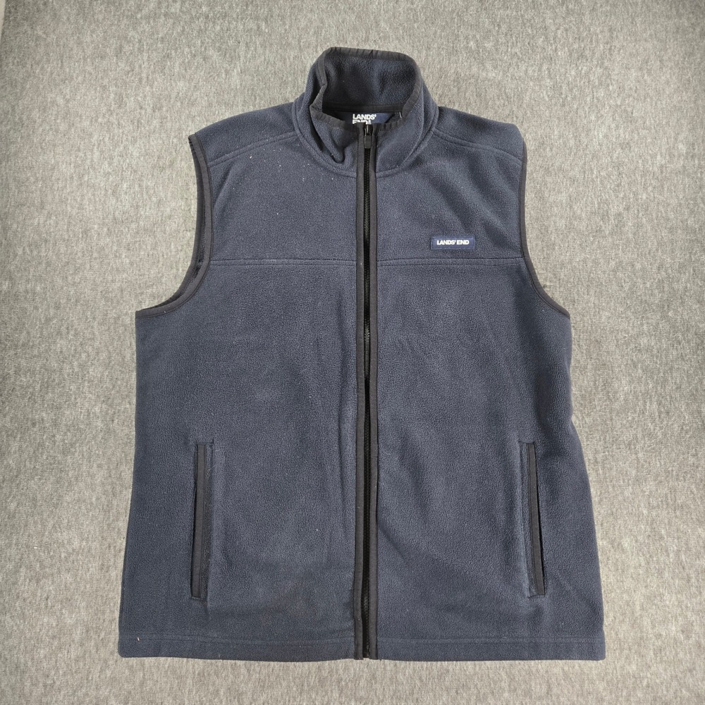 Lands' End Fleece Vest Mens Size M Navy Blue Full Zip Outdoor Hiking Gorpcore